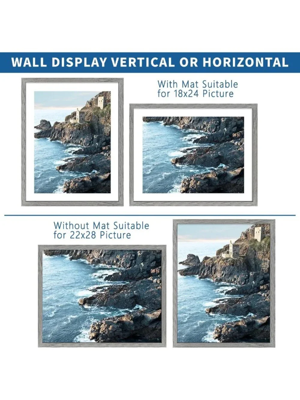Rustic Grey Wood Frame Set of 2 - 22x28 & 18x24 Display, Wall Mount, Versatile